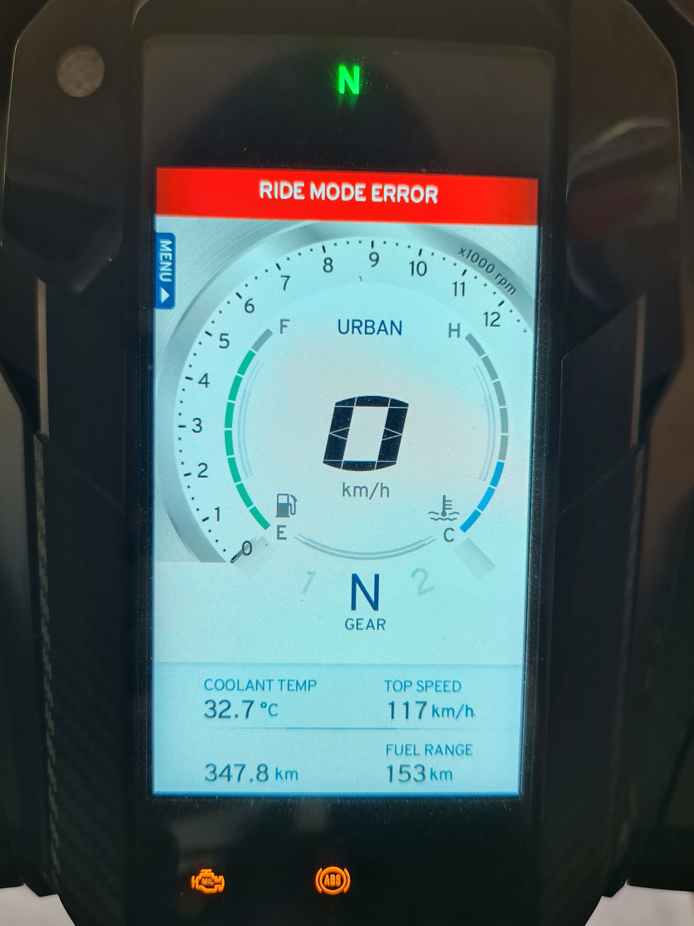 What could be the reason for RIDE MODE ERROR,  ABS MALFUNCTION  and ENGINE MALFUNCTION shown on my RR 310 BS6?